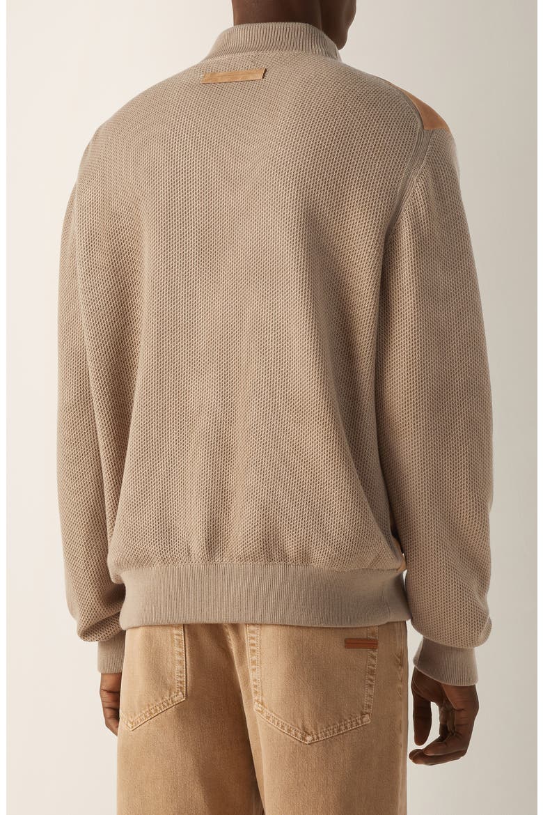 Beige Cashmere & Suede Bomber Jacket, Alternate, color, BEIGE