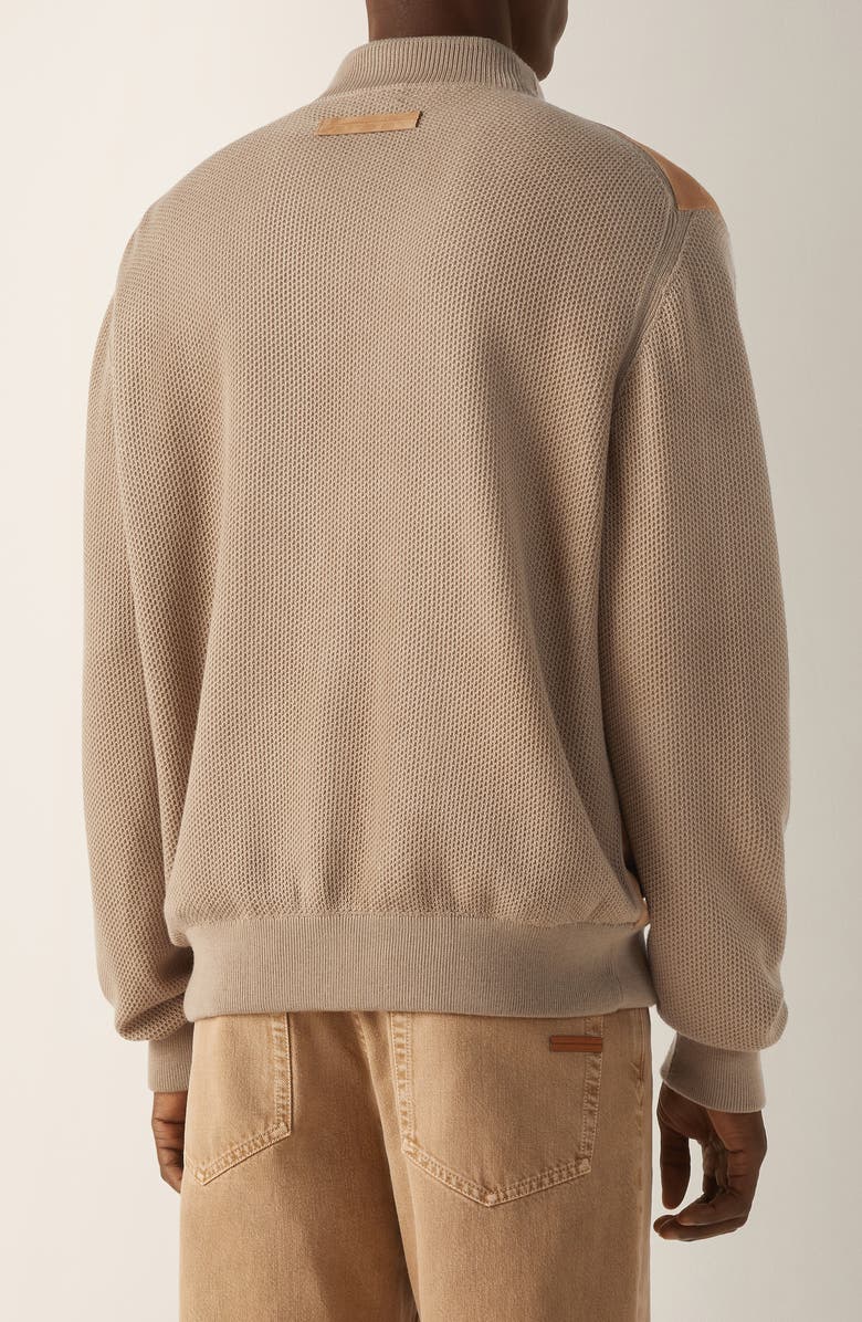 ZEGNA Beige Cashmere & Suede Bomber Jacket, Alternate, color, Beige