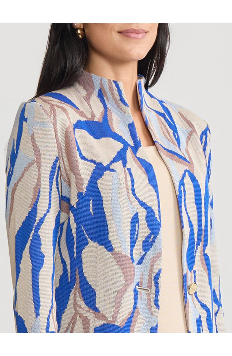 Misook Tailored Multi-Color Abstract Knit Jacket, Alternate, color, Biscotti/Aegean Blue