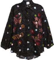 NIKKI LUND Emma Embellished Semisheer Button-Up Shirt