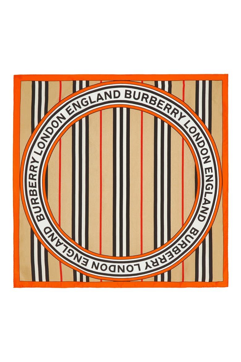 Logo Icon Stripe Square Silk Scarf, Main, color, ARCHIVE BEIGE