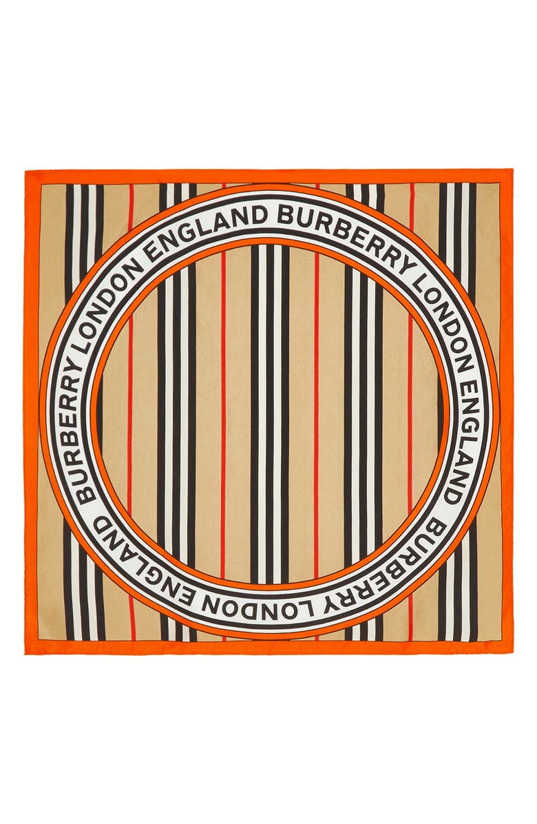 Burberry Logo Icon Stripe Square Silk Scarf, Main, color, 