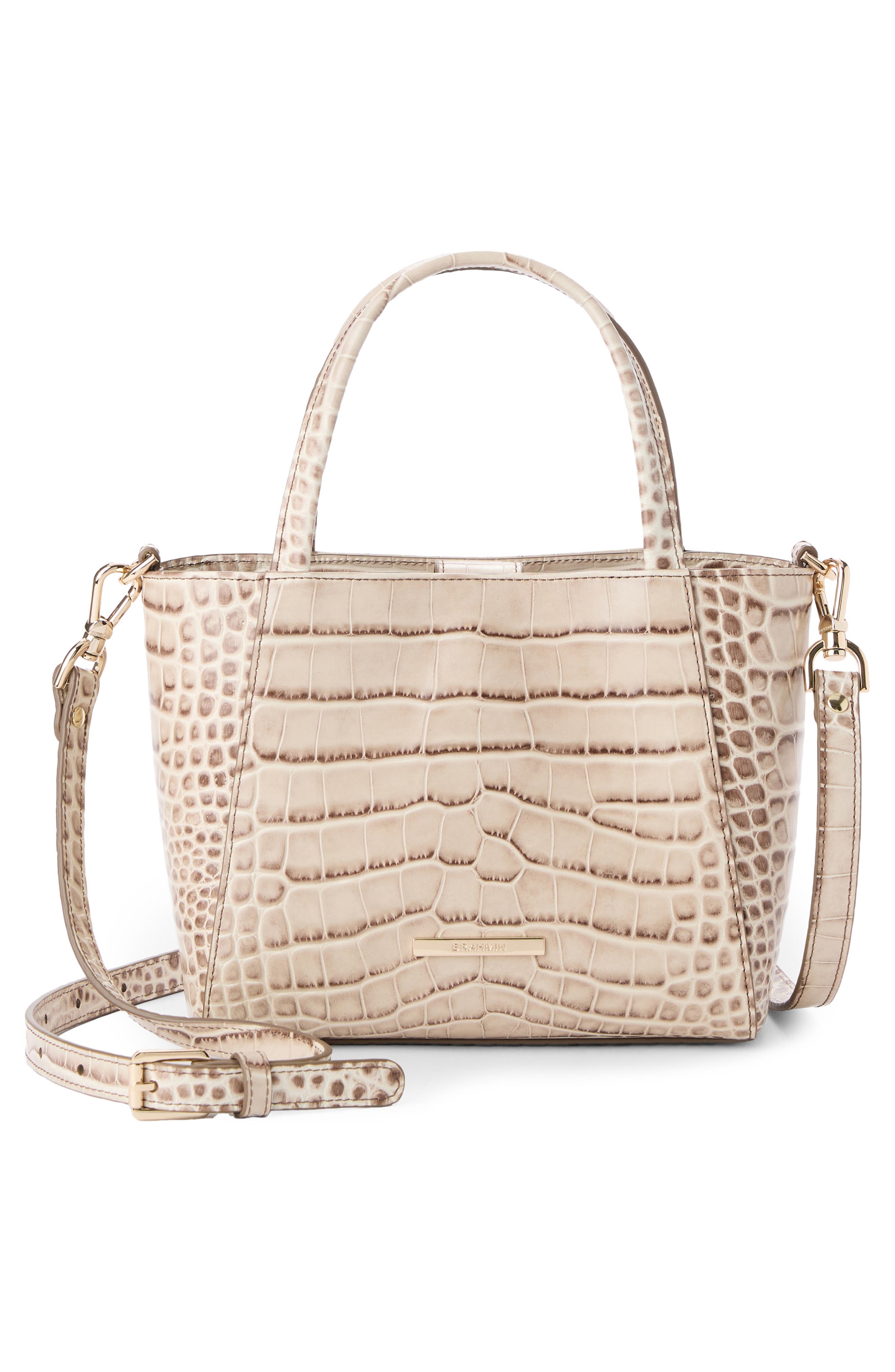 Brahmin Small Mona Croc Embossed Leather Tote, Alternate, color, Warm Gray