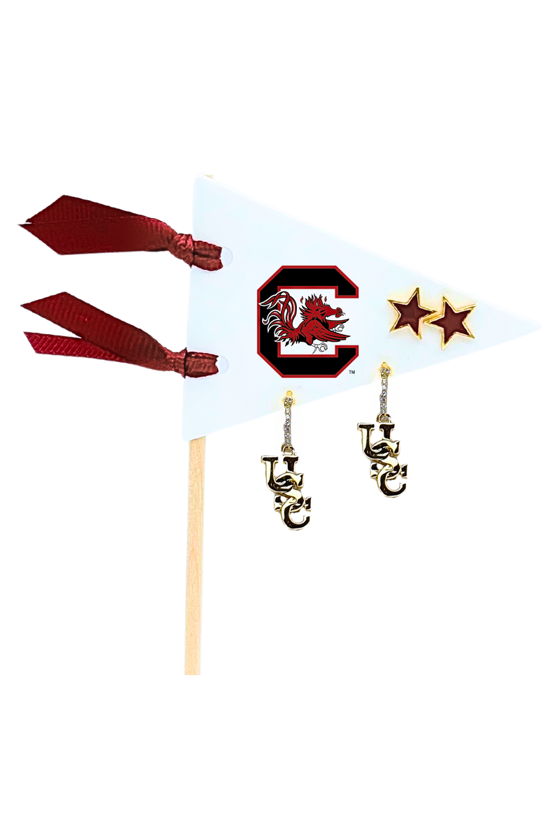 Color Shout University Of South Carolina Pennant Pair Earring Set, Main, color, Yellow Gold
