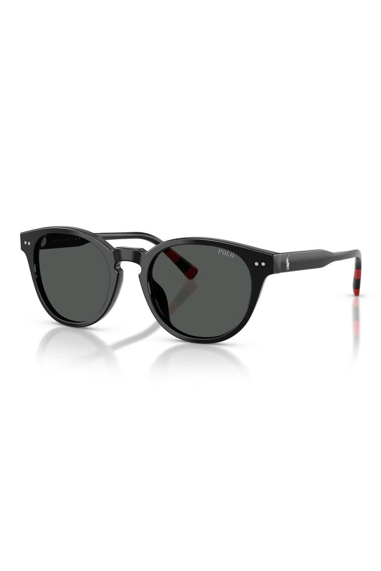 52mm Round Sunglasses, Alternate, color, SHINY BLACK / DARK GREY