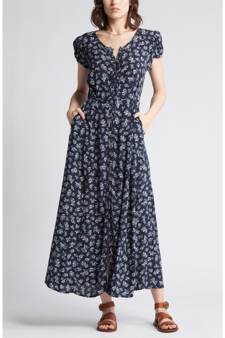 Floral Woven Maxi Dress, Alternate, color, NAVY- BEIGE LILLITH FLORAL