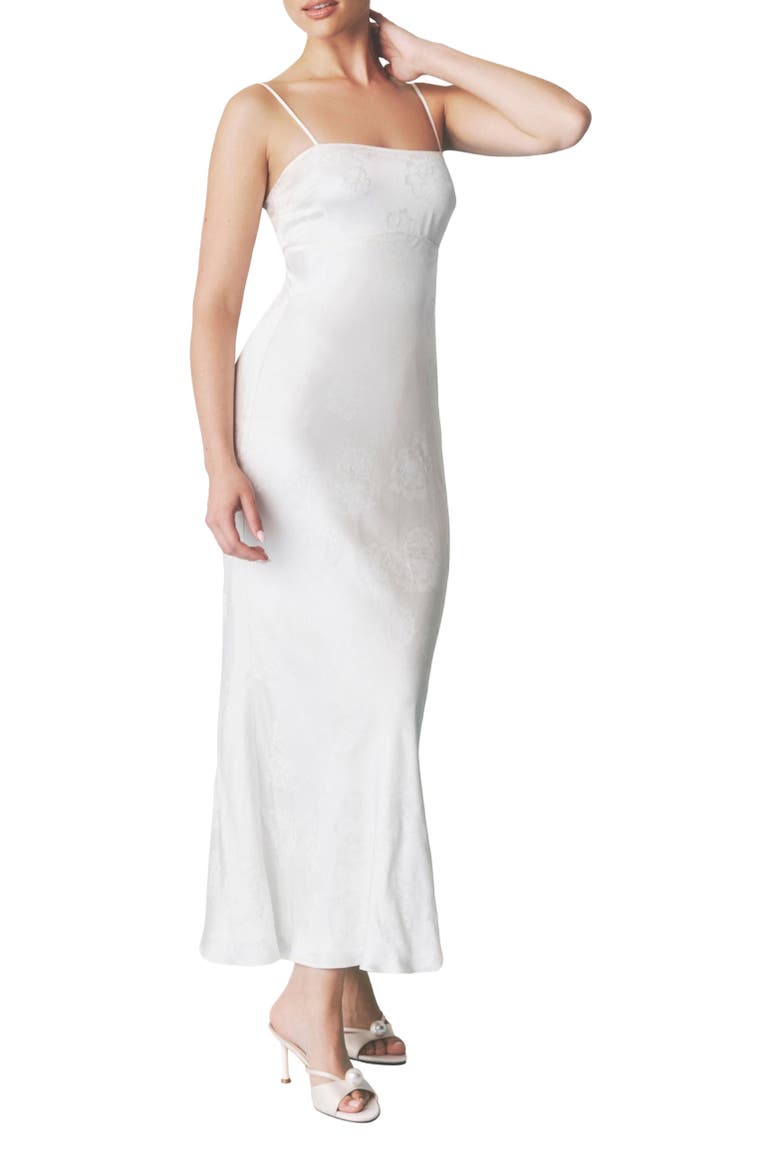 Paloma Satin Floral Jacquard Maxi Dress, Alternate, color, Ivory