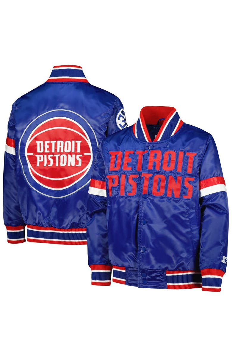 STARTER Youth Starter Blue Detroit Pistons Home Game Varsity Satin Full-Snap Jacket, Alternate, color, 