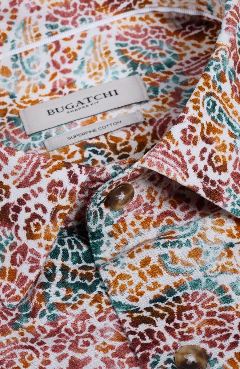 Bugatchi Julian Shaped Fit Paisley Cotton Button-Up Shirt, Alternate, color, Sienna