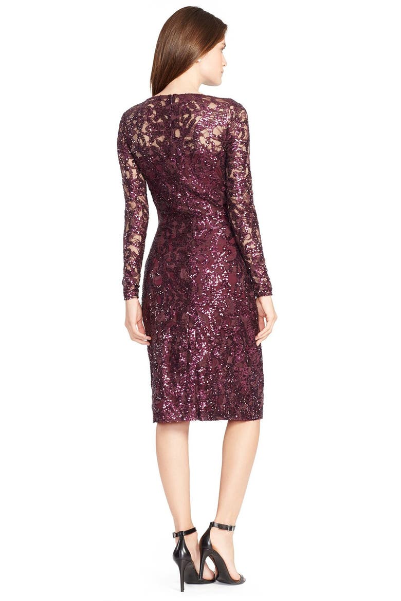 Sequin Lace Sheath Dress, Alternate, color, MARAKESH MAROON SHINE