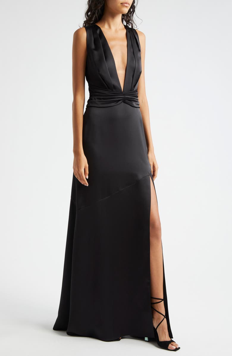 Ramy Brook Ameera Plunge Neck Satin Gown, Alternate, color, 