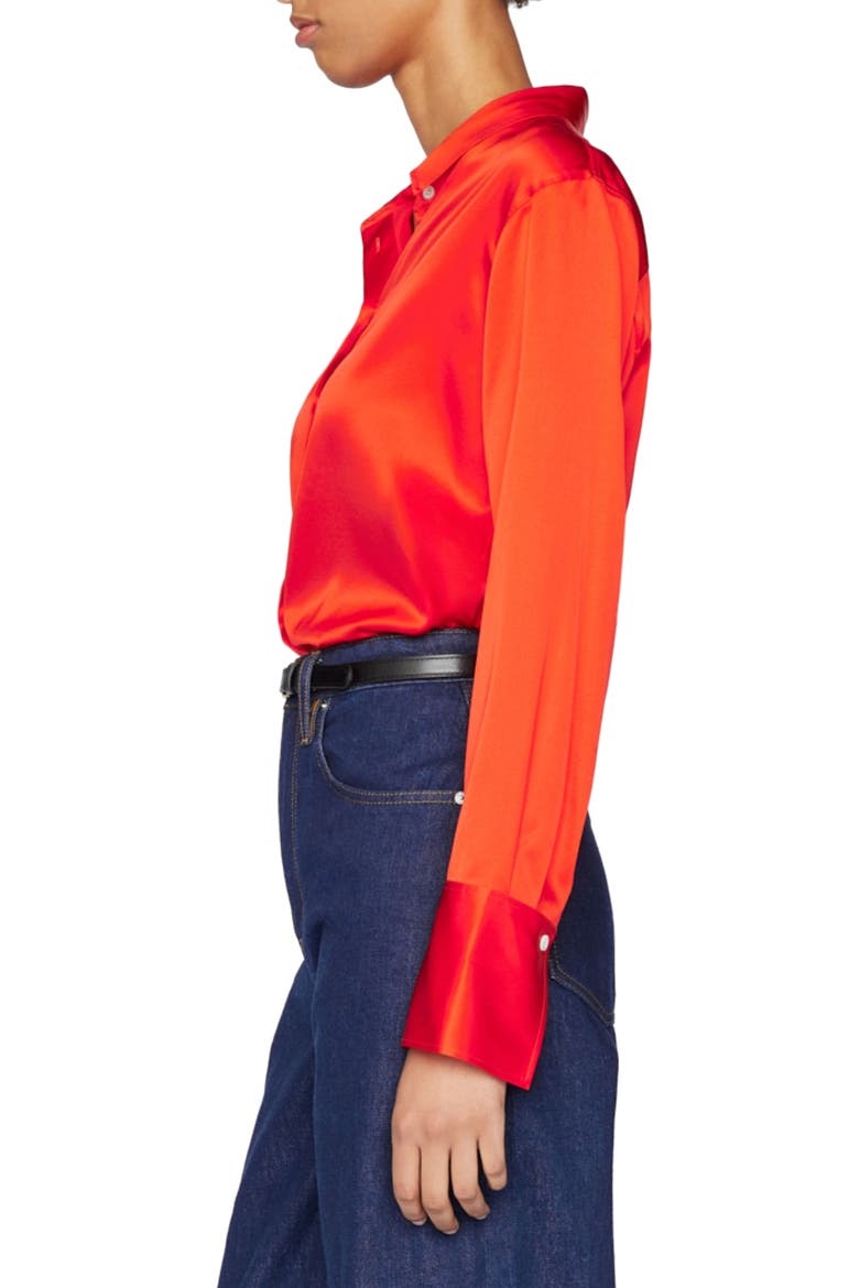 The Standard Women's Stretch Silk Button-Up Shirt, Alternate, color, BRIGHT RED
