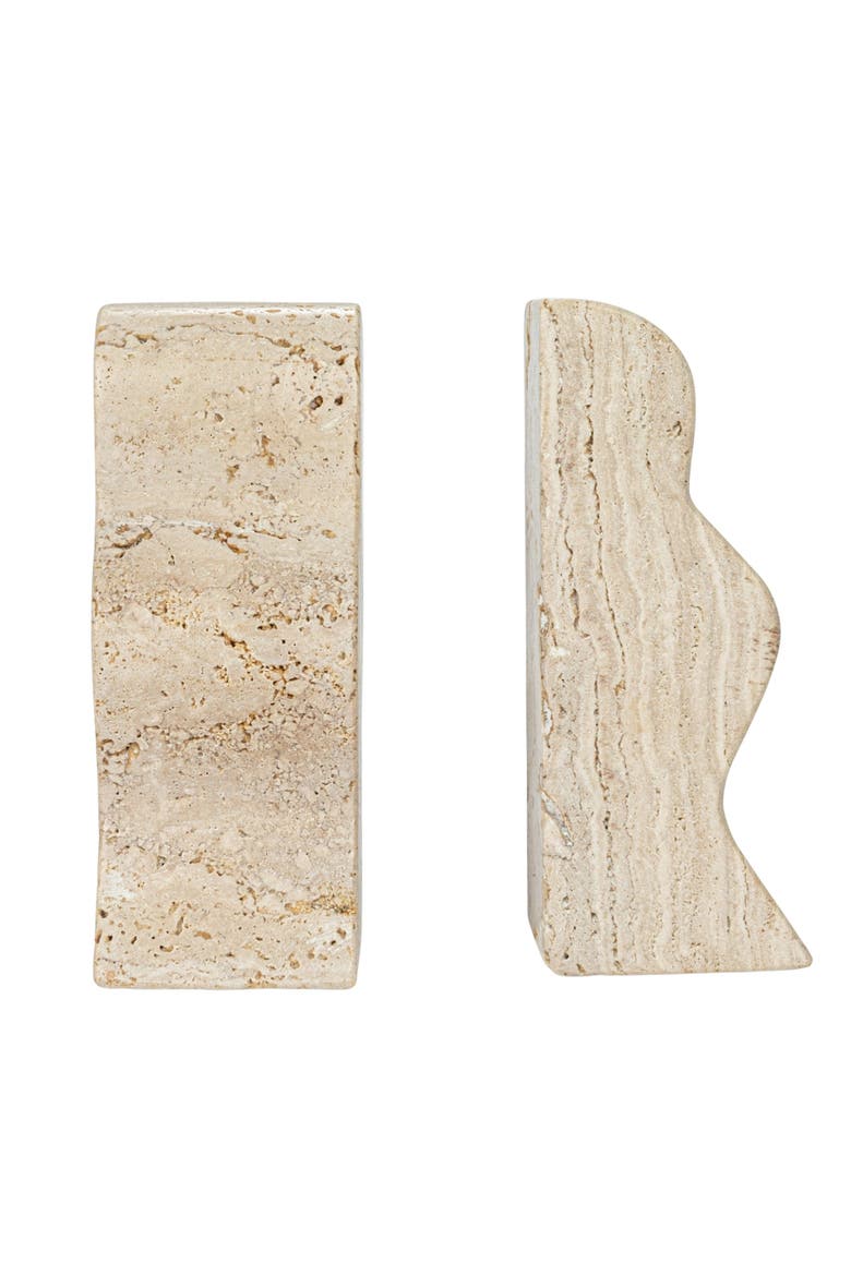 Decorative Travertine Wave Bookends, Natural, Alternate, color, Natural