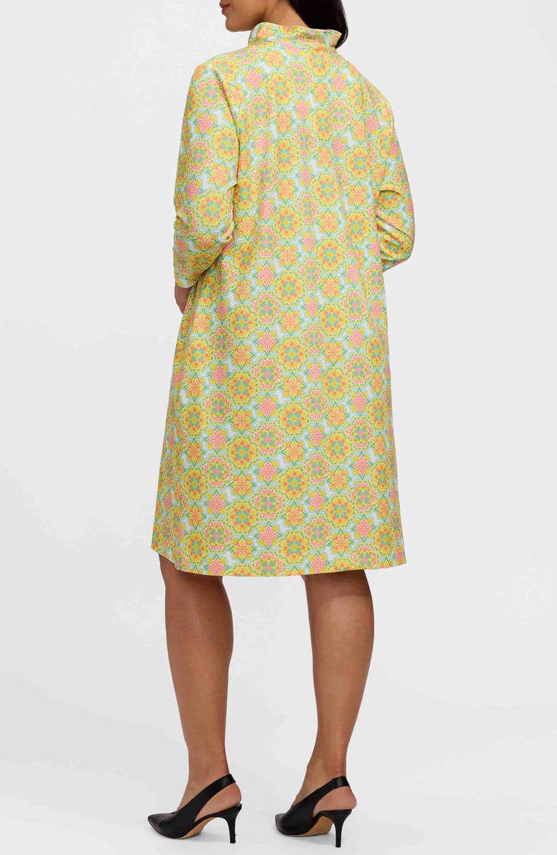 Foxcroft Tammy Sicilian Tile Print Crepe Popover Shirtdress, Alternate, color, Yellow Multi