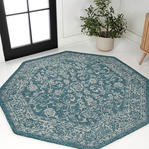 Jonathan Y Tela Bohemian Textured Weave Floral Octagon Indoor/outdoor Area Rug In Blue