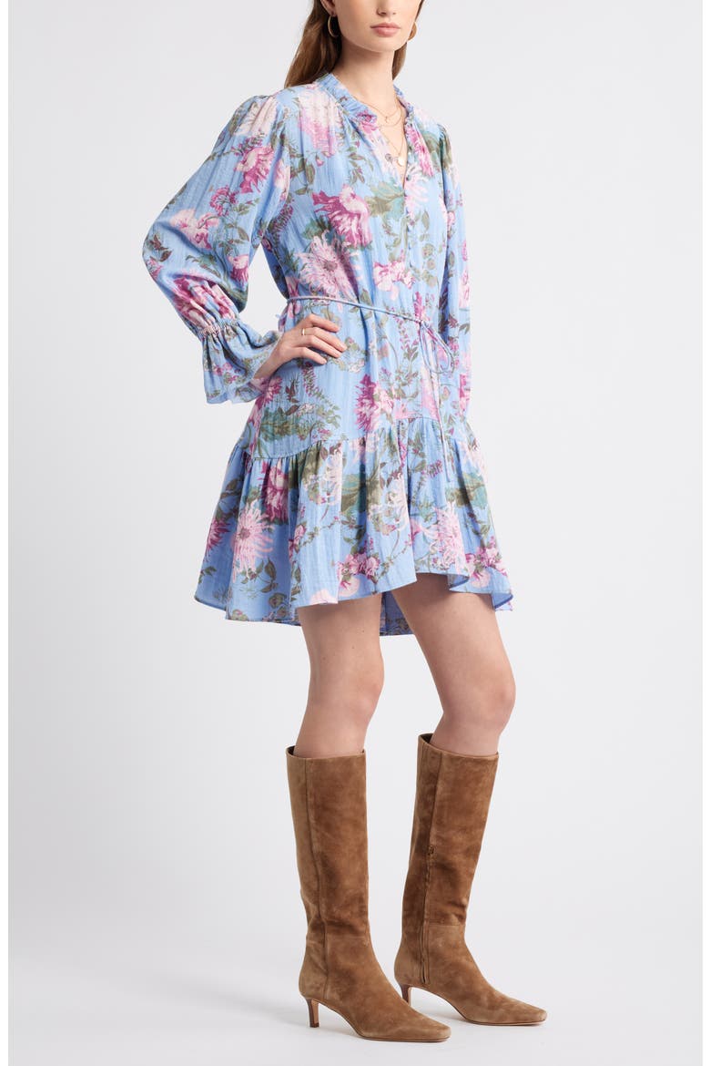 Floral Long Sleeve Drop Waist Dress, Alternate, color, BLUE GARDEN FLORAL