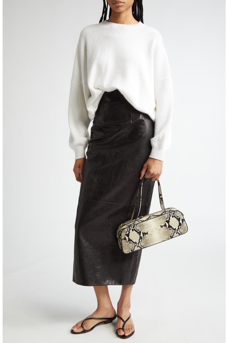 Loxley Lambskin Leather Pencil Skirt, Alternate, color, BLACK