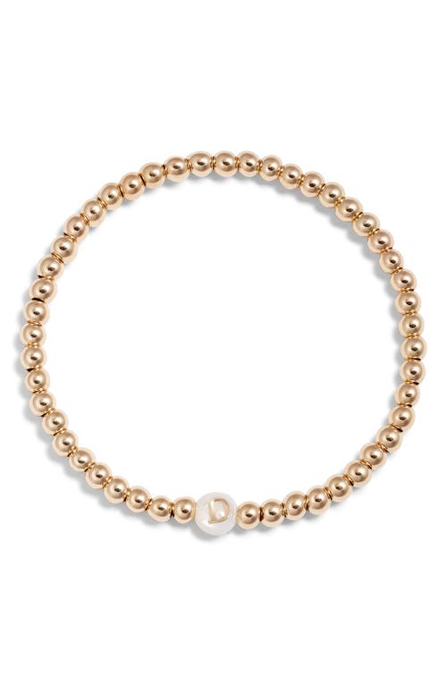 Nashelle Mother Of Pearl Initial Beaded Bracelet In Gold Fill D