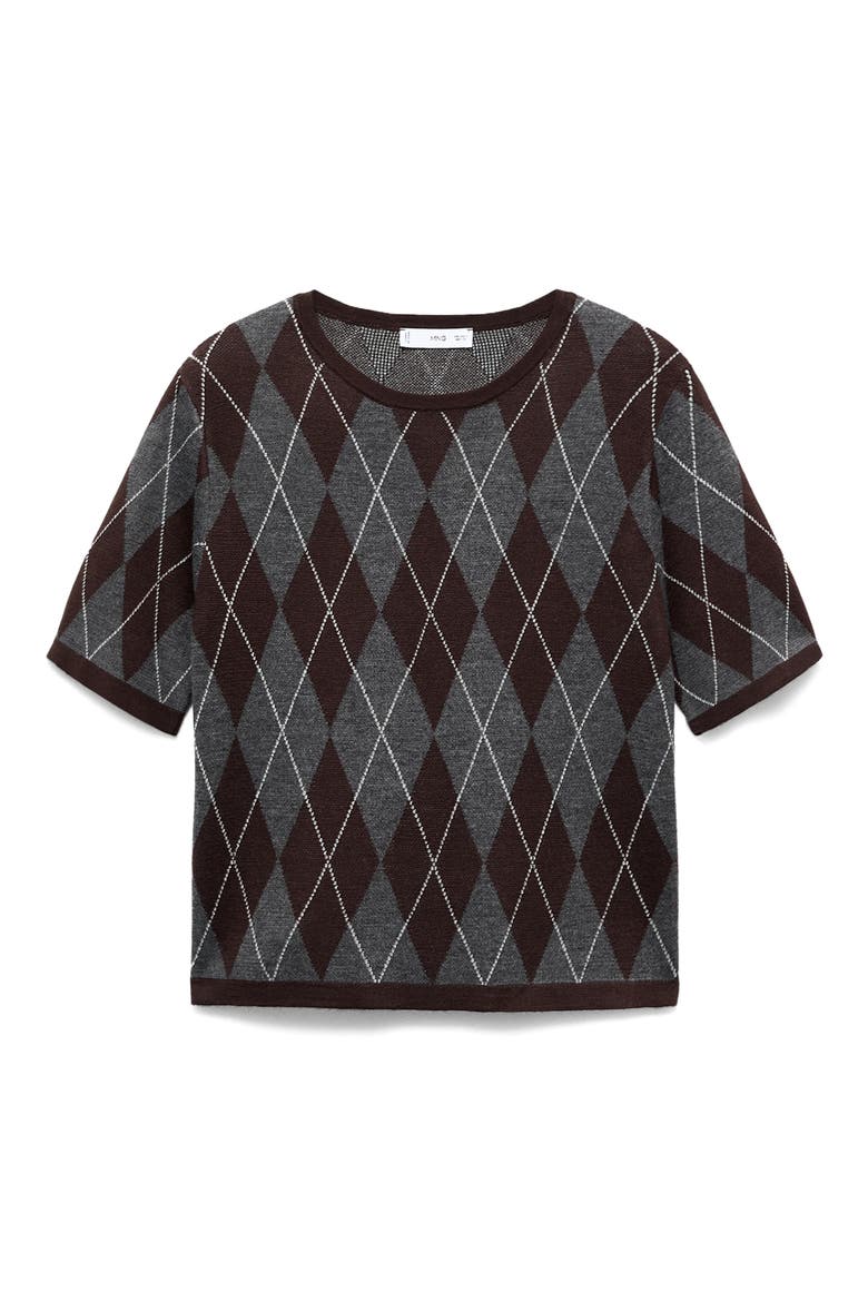 Rombus Argyle Plaid Short Sleeve Sweater, Alternate, color, GREY