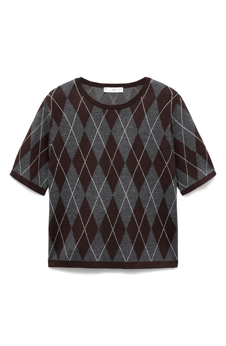 MANGO Rombus Argyle Plaid Short Sleeve Sweater, Alternate, color, Grey