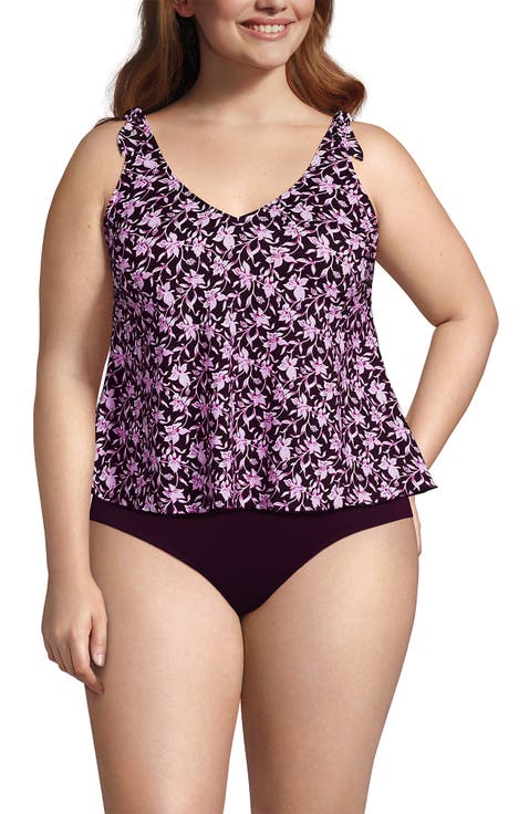Plus Size Tie Shoulder Flutter Tankini Top