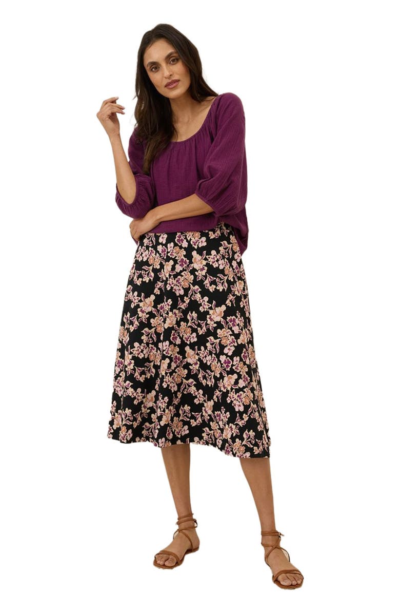Pact Organic Cotton Fit & Flare Midi Skirt, Main, color, Scattered Posies Black