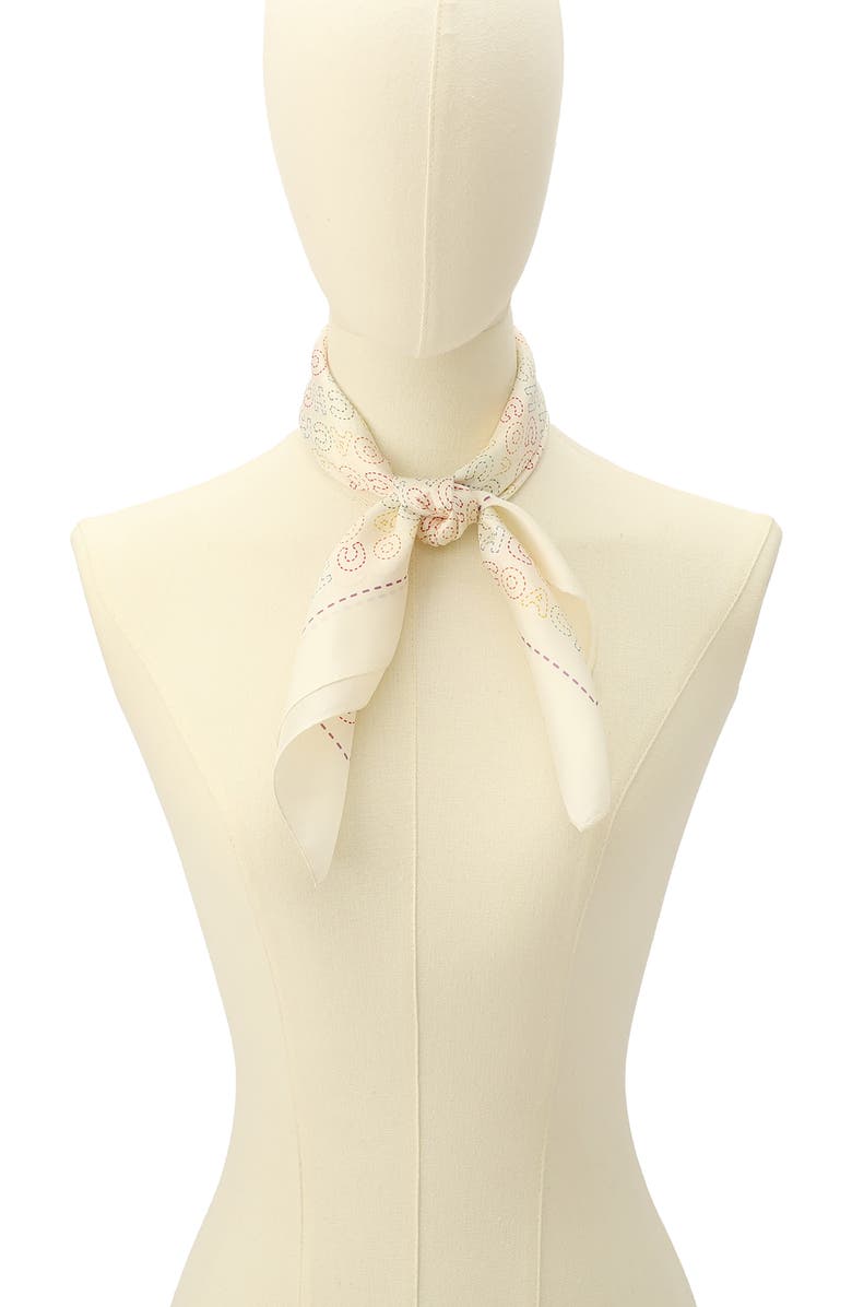 COACH Stitch Print Square Silk Bandana, Alternate, color, Chalk Multi