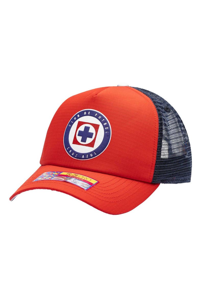 FAN INK Men's Red Cruz Azul Aspen Trucker Adjustable Hat, Main, color, 