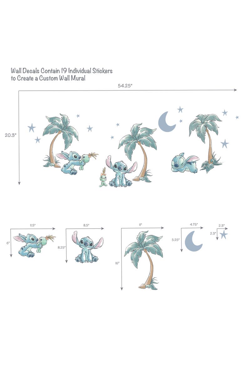 Disney Stitch Mural-Like Nursery Wall Decals / Stickers, Alternate, color, Blue