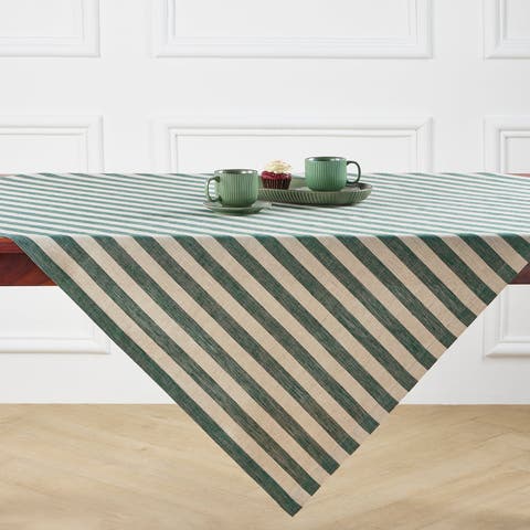 Linen Table Throw 52 x 52 Inch for Dining Table, Holiday and Everyday Table Decor - Sorrento Stripe