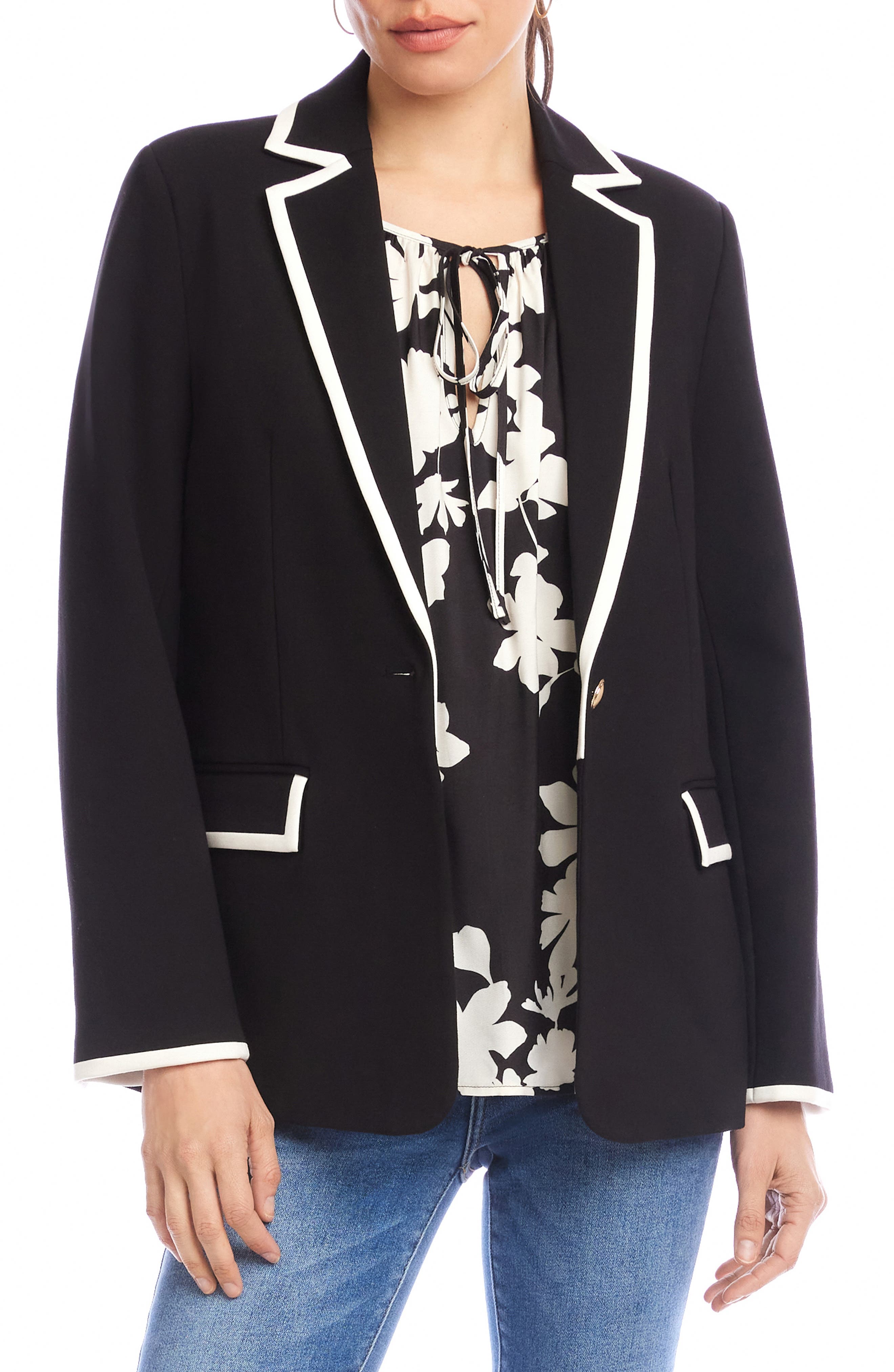 Contrast Trim Ponte Blazer