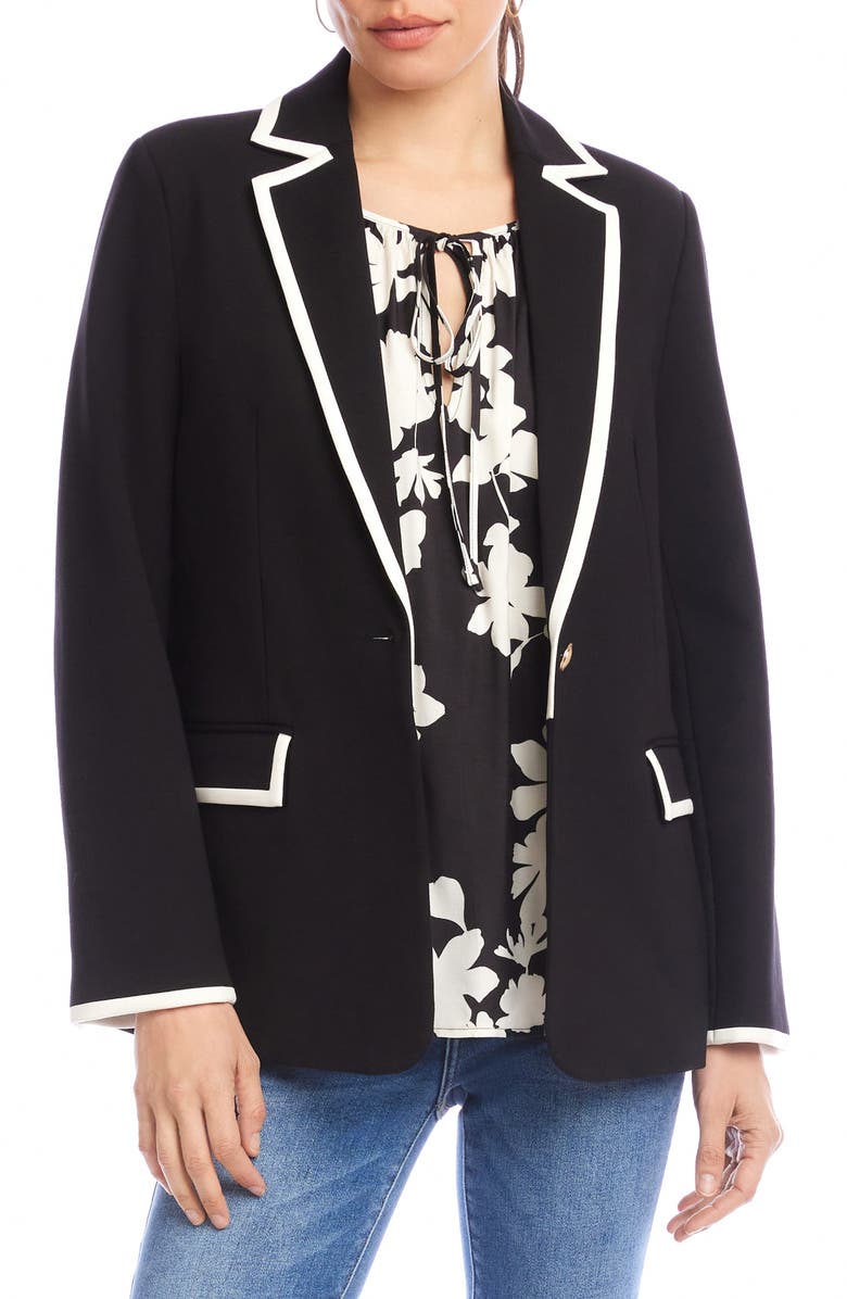 Karen Kane Contrast Trim Ponte Blazer, Main, color, Black Cream