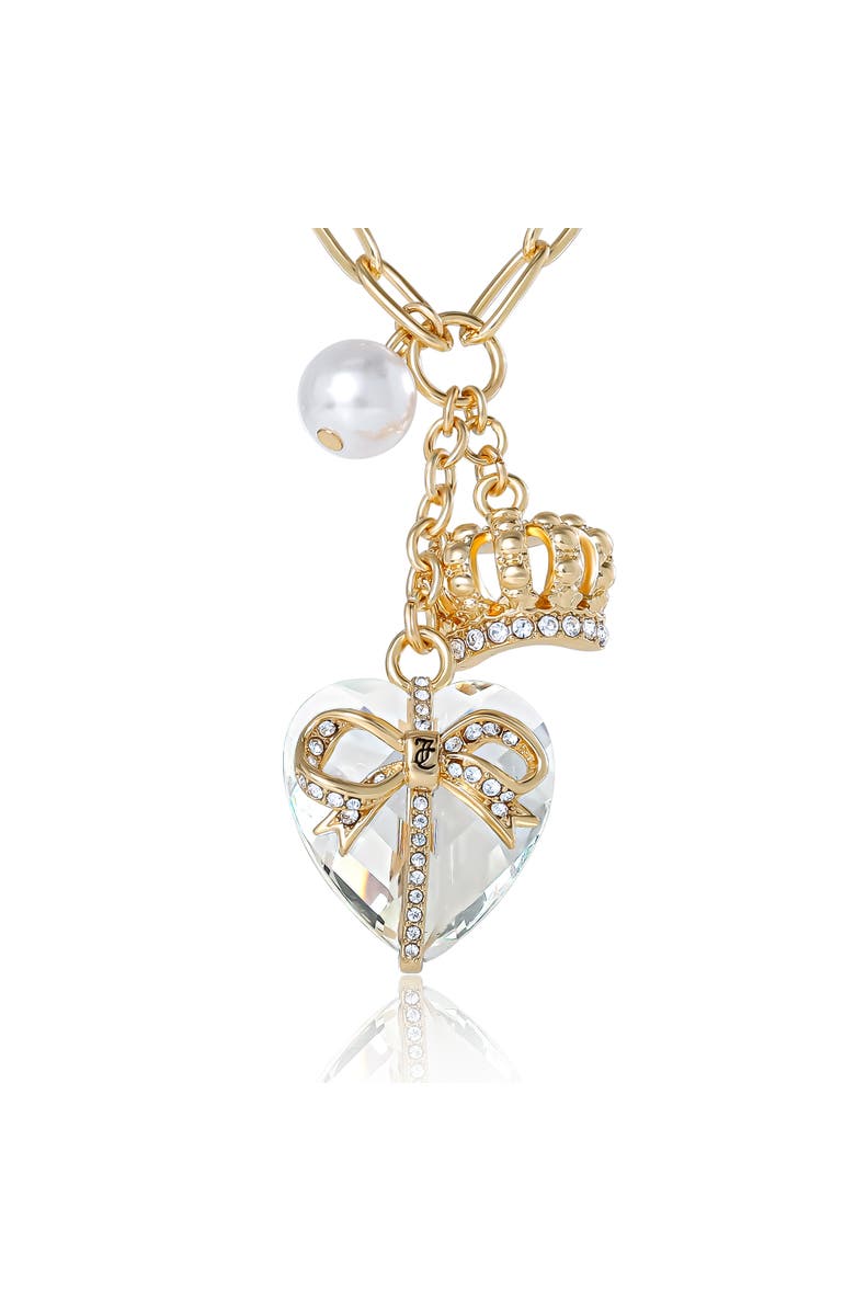 Juicy Couture Heart, Crown, Pearl Charm Cluster Necklace, Gold-Tone, Alternate, color, Gold Tone