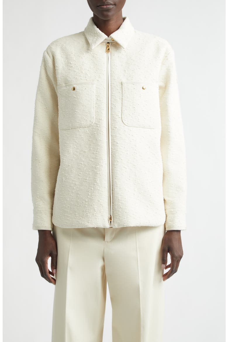 Cotton Blend Bouclé Down Shirt Jacket, Main, color, WHITE