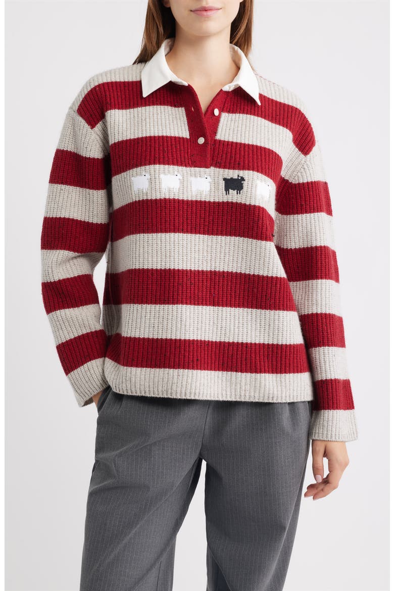 Sheep Striped Wool Rugby Sweater, Main, color, RED/ WHITE MULTI-COLOR
