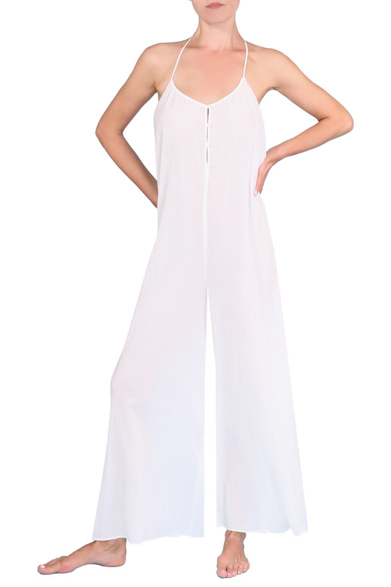 Kaitlyn Wide Leg Sleep Jumpsuit, Main, color, WHITE