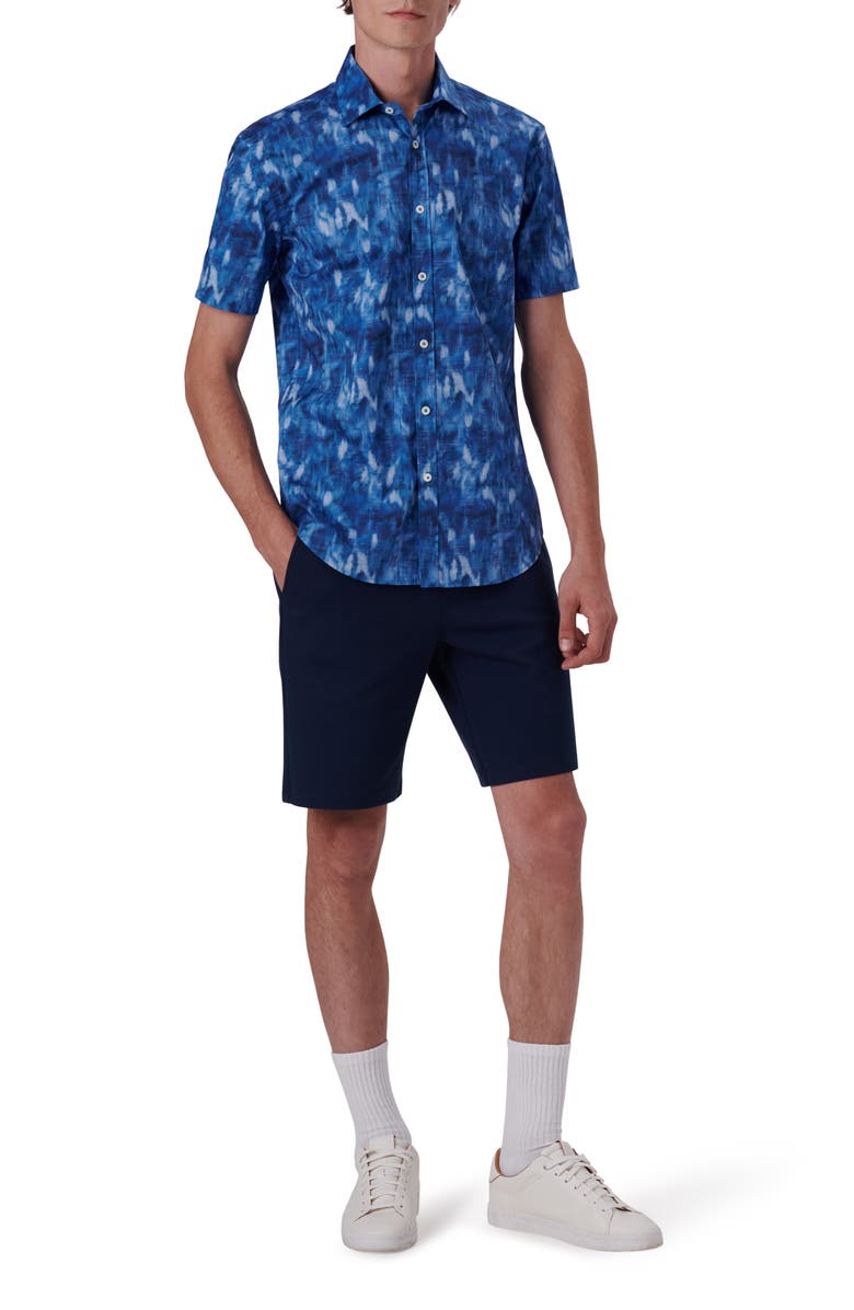 Bugatchi Shaped Fit Print Stretch Cotton Short Sleeve Button-Up Shirt, Alternate, color,