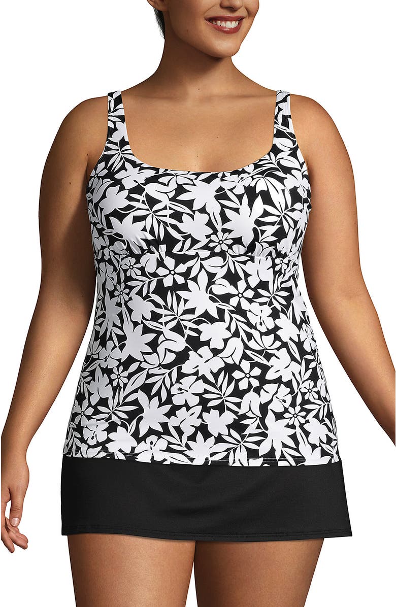 Lands' End Mastectomy Chlorine Resistant Square Neck Tankini Top Swimsuit Adjustable Straps, Main, color,