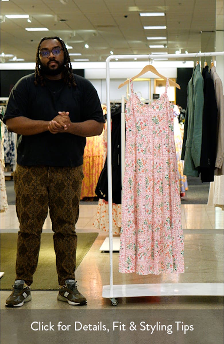 Floral Stamp Print Linen Blend Maxi Dress, sales video thumbnail