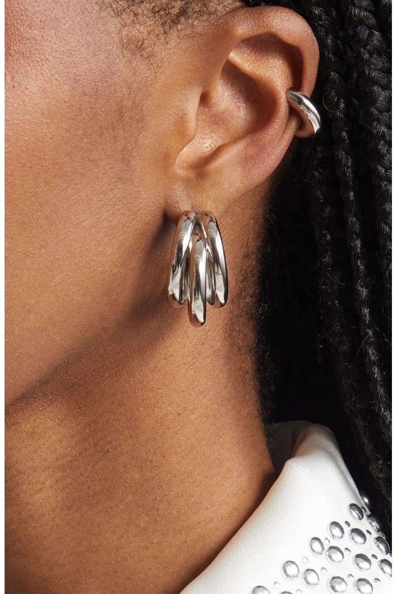 Triple Loop Hoop Earrings & Ear Cuff Set, Alternate, color, SILVER