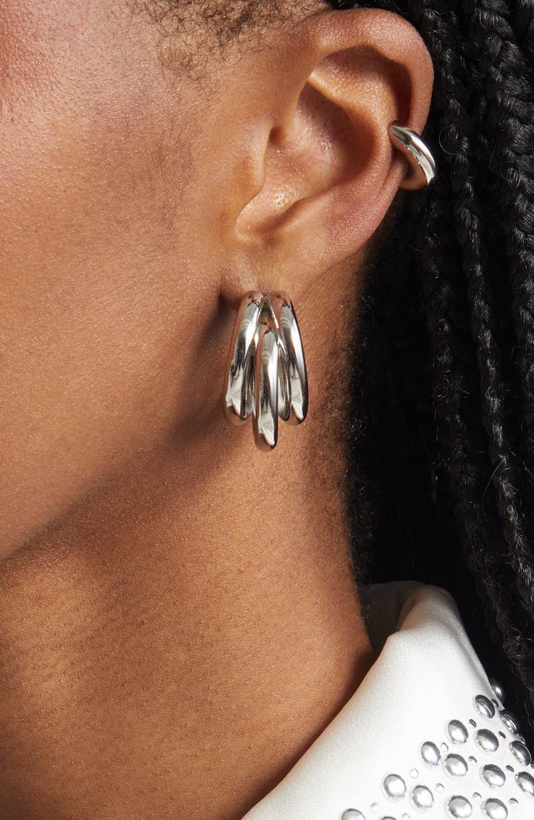 Rabanne Triple Loop Hoop Earrings & Ear Cuff Set, Alternate, color, Silver