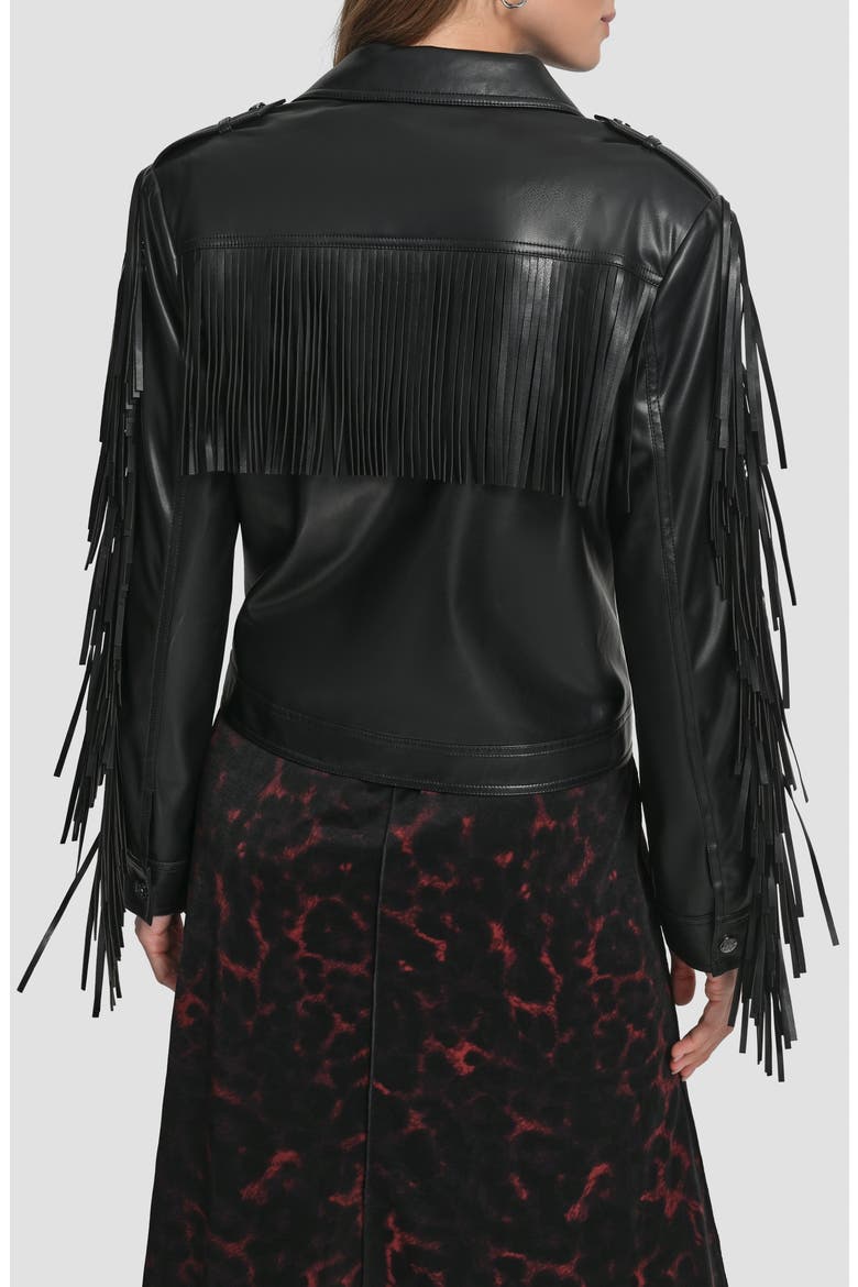 Fringe Faux Leather Jacket, Alternate, color, BLACK