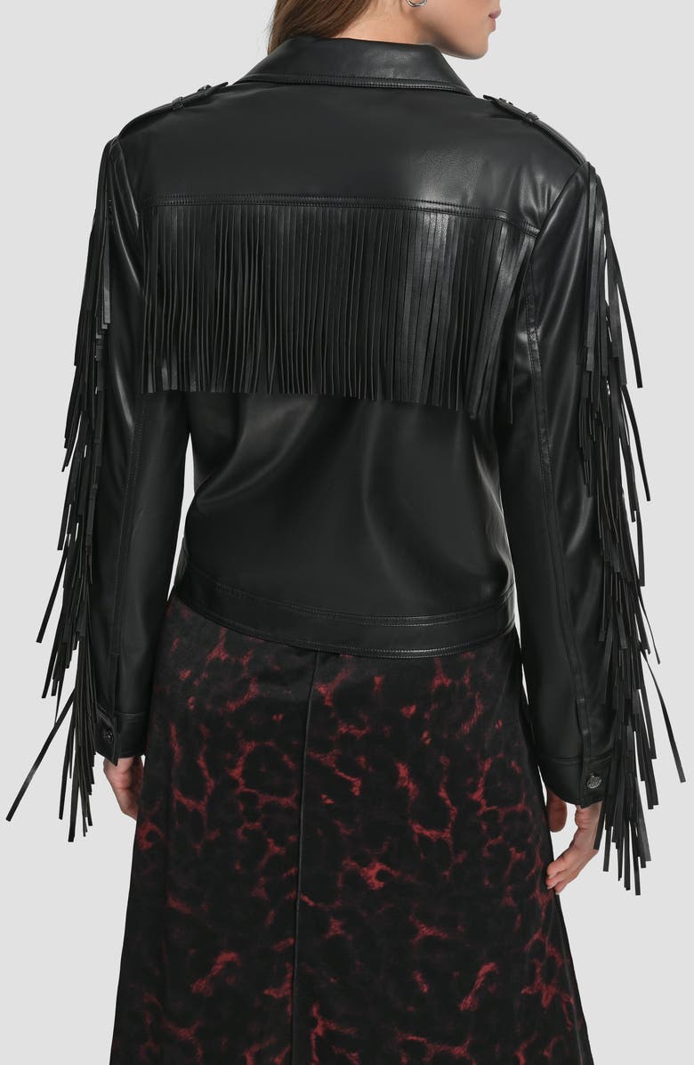 DKNY Fringe Faux Leather Jacket, Alternate, color, Black