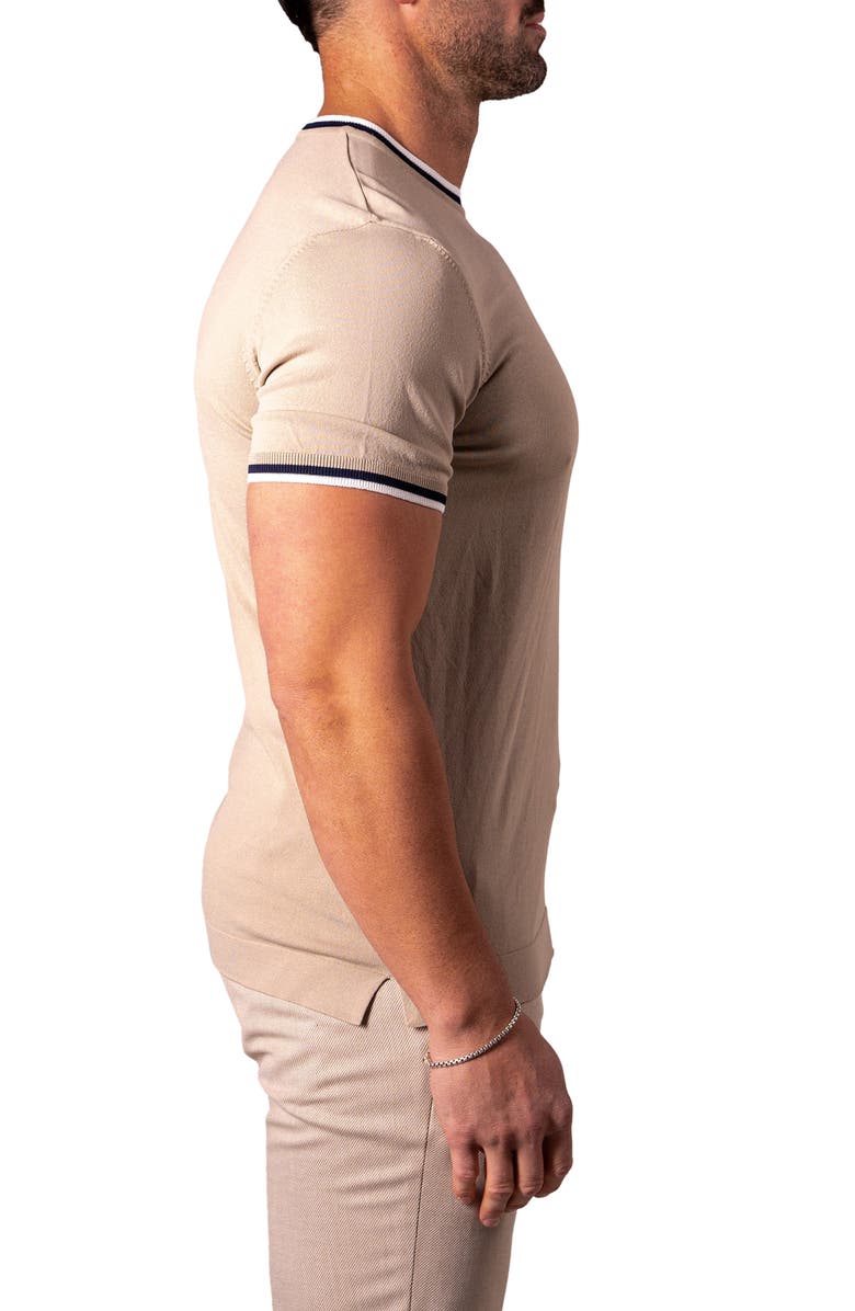 Maceoo Tipped Short Sleeve Sweater, Alternate, color, Light Brown