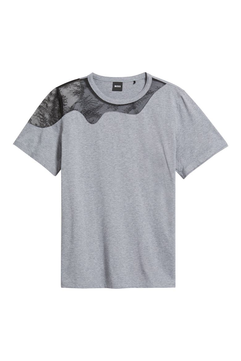 Eptima Lace Inset Cotton T-Shirt, Alternate, color, PEBBLE MELANGE