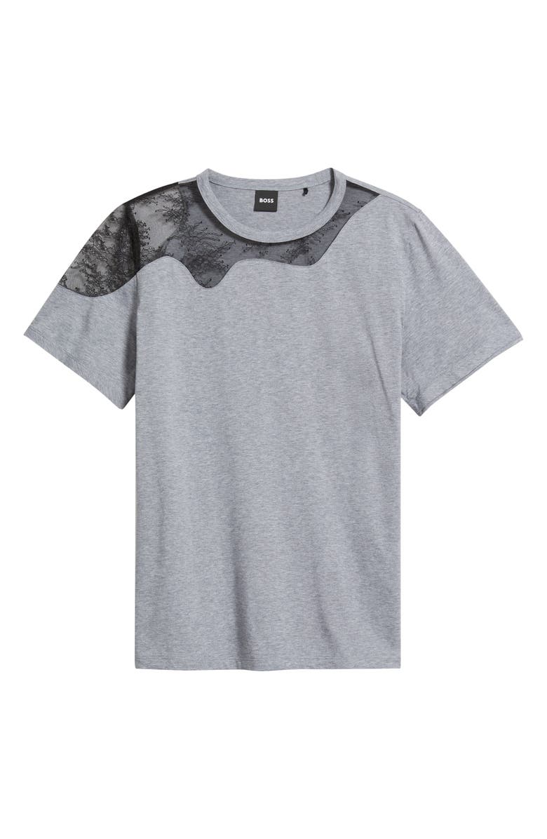 BOSS Eptima Lace Inset Cotton T-Shirt, Alternate, color, Pebble Melange
