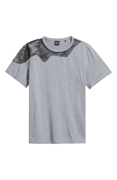 Hugo Boss Boss Eptima Lace Inset Cotton T-shirt In Gray