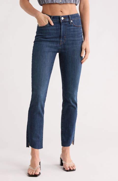 High Waist Step Hem Straight Leg Jeans