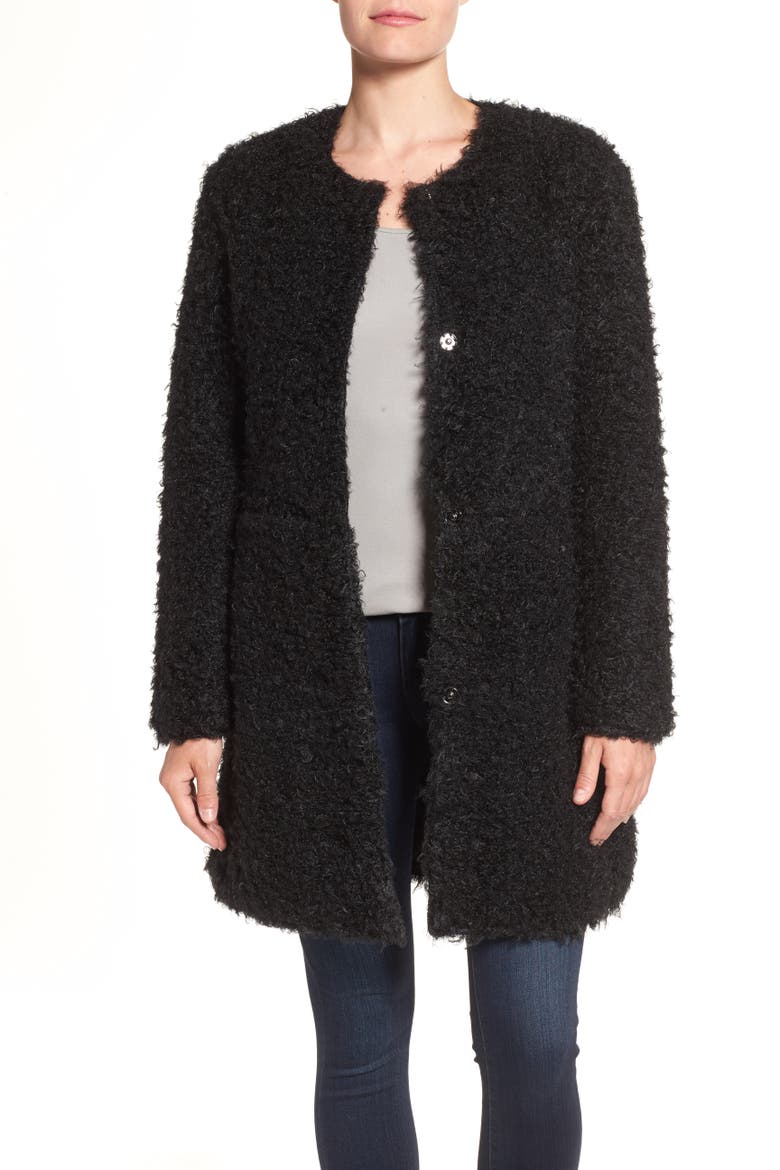 Reversible Faux Fur Coat, Alternate, color, BLACK