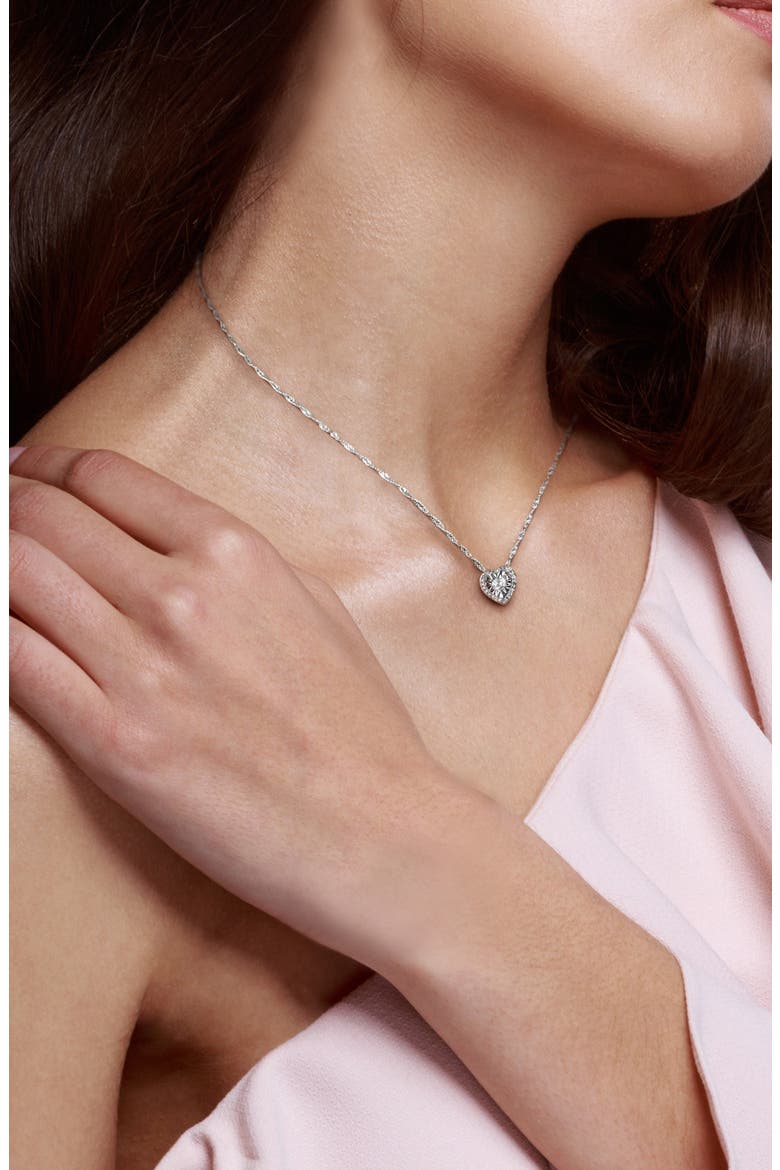 Heart & Round Diamond Pendant Necklace - 0.25ct., Alternate, color, SILVER